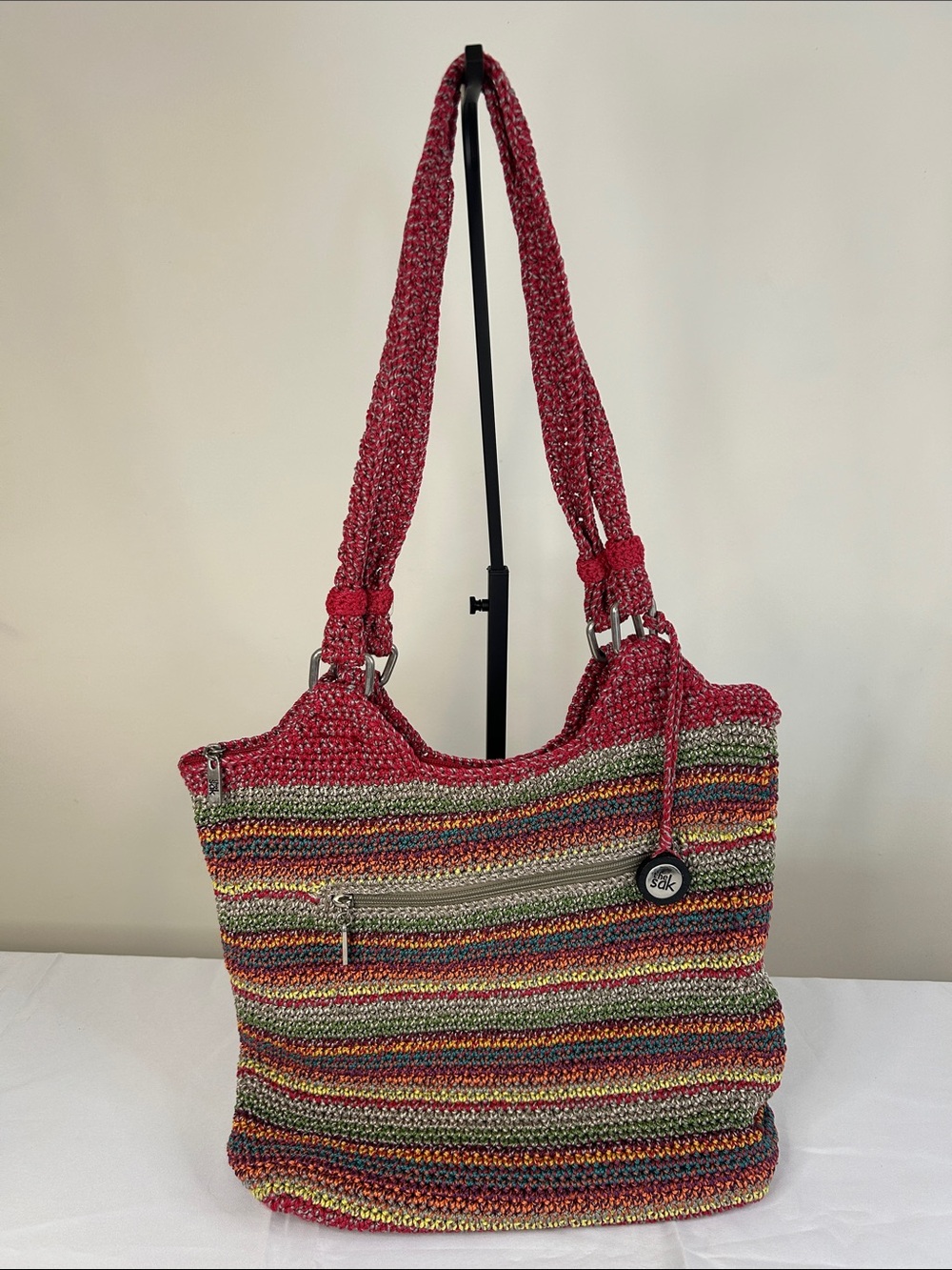 The Sak Multicolor Woven Tote with Red Straps